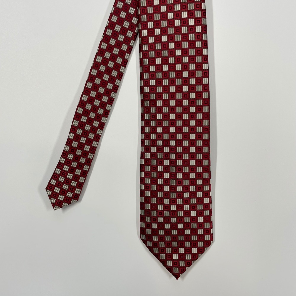 KissTies Red Geometric Square Pattern Silk Blend Necktie Mens One Size